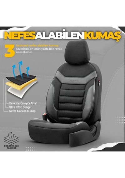 Individual Design Ortopedik Özel Tasarım Oto Koltuk Kılıfı Tam Set Siyah-gri Standart