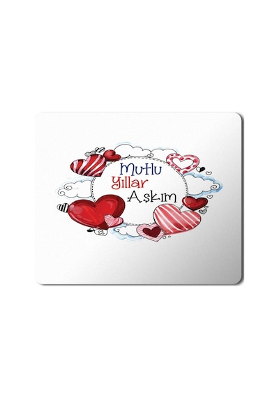 2024 Mutlu Yıllar Aşkım Kalpler Kalp Kırmızı Mousepad Mouse Pad