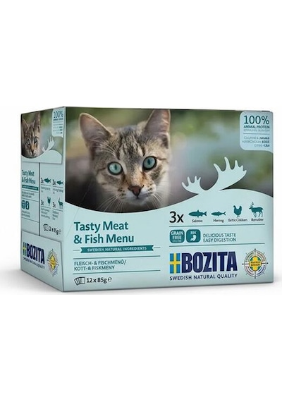 Bozita Sos İçinde Balık Ve Etli Kedi Konservesi Multibox 85 G 12 Adet