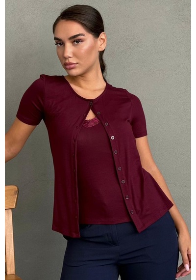 Madmext Bordo Dantel Detaylı Slim Fit Kısa Kol Kadın Hırka Mg2710