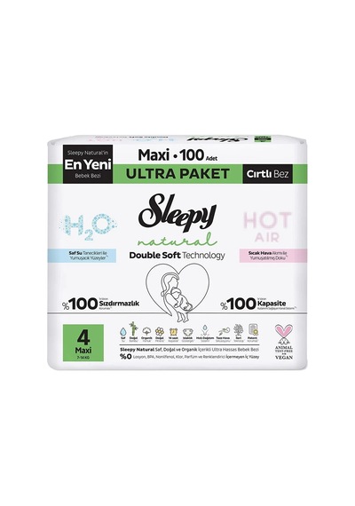 Sleepy Natural Bebek Bezi 4 No Maxi 100'lü Ultra Paket x 2 Adet 200 Adet Yeni Ambalaj 4 Numara