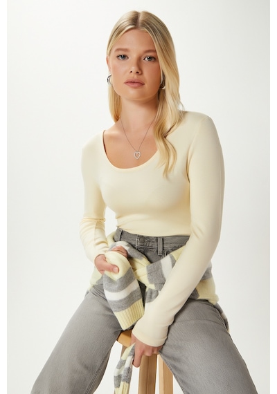 Ritnice Kadın Heat Lux Touch U Yaka Tereyağı Sarısı Uzun Kol Soft Bluz Tereyağı Sarısı
