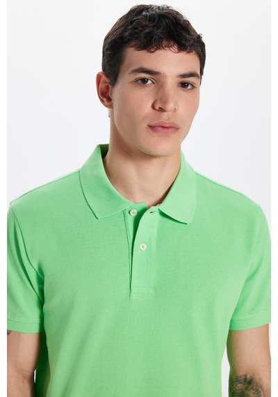 Tudors Erkek Slim Fit Dar Kesim %100 Pamuk Yeşil Polo Yaka Tişört-32766 Yosun Yeşili