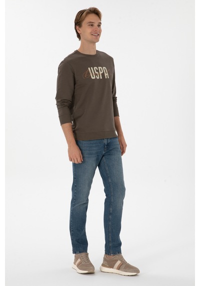 U.S. Polo Assn. Erkek Regular Fit Bisiklet Yaka Vizon İnce Sweatshirt 50315570-VR052