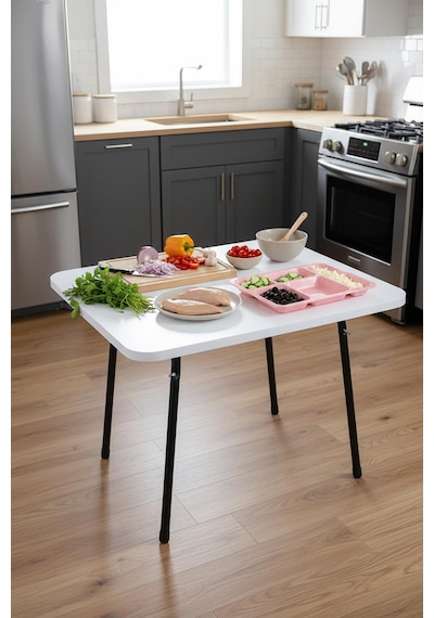Exent 60x80 Cm Kamp Masası, Piknik, Bahçe Balkon Plaj Masası Katlanır Masa-beyaz Çok Renkli