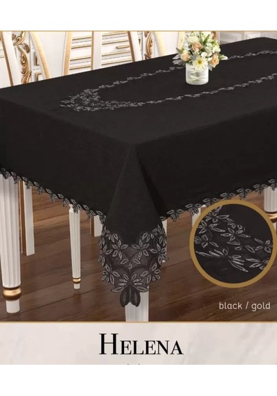 Helena Model Keten Dantelli 155x220 Cm Krem Şık Yemek Masası Örtüsü Tasarım Sarı