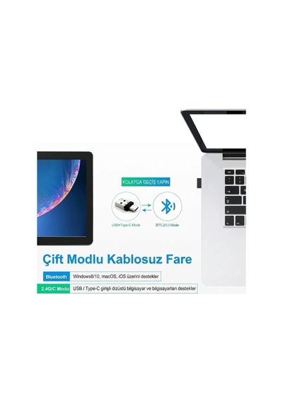 Çift Modlu Şarj Edilebilir Sessiz Kablosuz Mouse Bluetooth + 2.4ghz