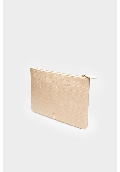 Açelyaokcu Premium Comet Handbag Hakiki Deri Portföy Clutch Çanta Bej