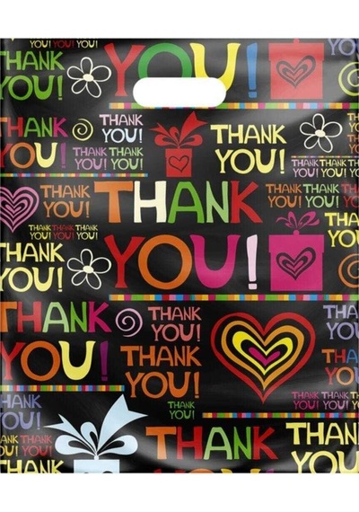 6 No 60X70 Takviyeli El Geçme Poşet Thank You Desenli 50 Adet