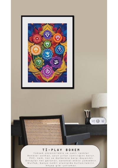 Bohem Tablo Çakra Spiritüel, Canlı Renkler Bohem Duvar Sanatı Çerçevesiz Poster