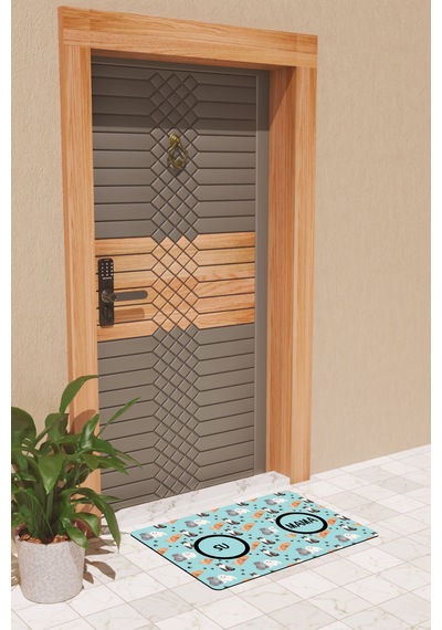 Rugmood Modern Dijtal Baskı Mavi Su, Mama Kabı Matı Kapı Önü Paspası Çok Renkli