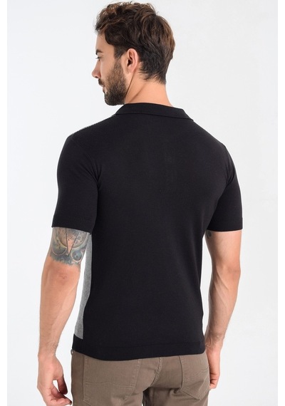 Heyss Kısa Kollu Polo Yaka Desenli Erkek Triko Siyah