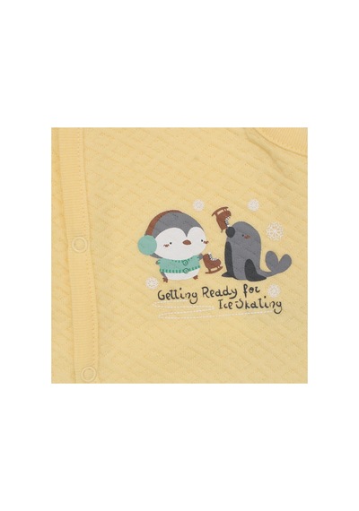 Bebegen Unisex Bebek Sarı Kapitoneli Penguen Desenli Çıtçıtlı Penye Yelek Çok Renkli