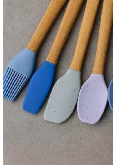 5&apos Li Mini Silikon Uçlu Bambu Saplı Mutfak Spatula Seti - Yanmaz Yapışmaz Karıştırıcı, Fırça Ve Hamur Kaşığı 0