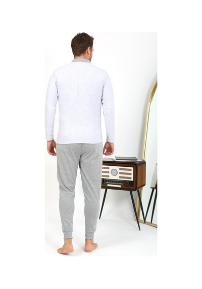 Akbeniz Erkek Polo Yaka Uzun Kol Penye Pijama Takımı Gri 6864 Gri