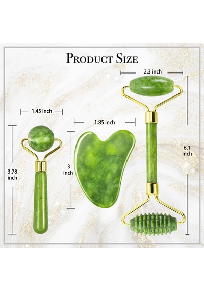 Tr Gua Sha & Jade Roller 3'ü 1 Arada, Yüz Silindiri, Guasha Yüz Masajı Cilt Bakım Alet Seti, Kırışıklıkları V