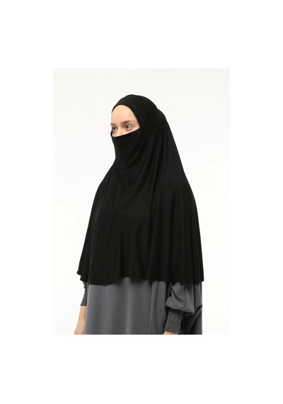 Altobeh Hazır Türban Peçeli Pratik Eşarp Tesettür Nikaplı Hijab - Namaz Örtüsü Sufle 3xl - Siyah Siyah