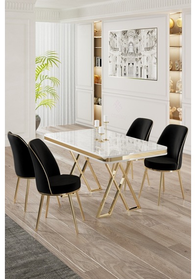 Canisa Vals Serisi 80x130 Lak Panel Beyaz Mermer Desen Masa Takımı Gold Ayaklı 4 Siyah Sandalye Beyaz Mermer Desen Masa Sandalyeler Siyah Canisa Vals Serisi 80x130 Lak Panel Beyaz Mermer Desen Masa Takımı Gold Ayaklı 4 Siyah Sandalye Beyaz Mermer Desen Masa Sandalyeler Siyah