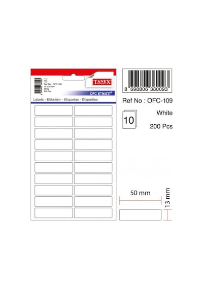 Tanex Ofis Etiketi Poşetli 13x50 Mm Beyaz Ofc-109 10 Lu Paket