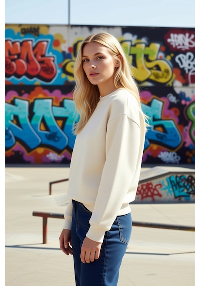 Benerly Kadın Bisiklet Yaka Düşük Kol Regular Kalıp Örme Sweatshirt Fonks Taş