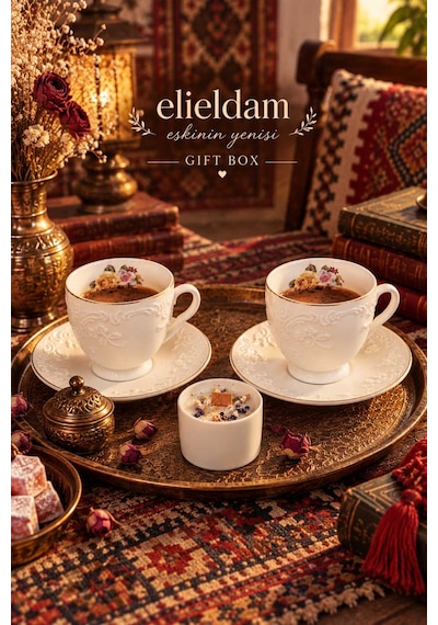 Doğum Günü, Özel Gün, Yeni İş, Yeni Ev Hediyesi Kabartma Desenli İkili Porselen Fincan Ve Ahşap Fitilli Soya Mum Seti Diğer