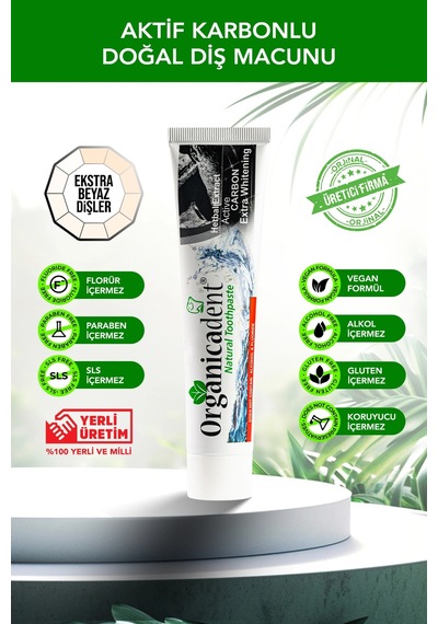 Organicadent Aktif Karbonlu Doğal Diş Macunu 75 Ml - Doğal Beyazlık Ve Ferahlık
