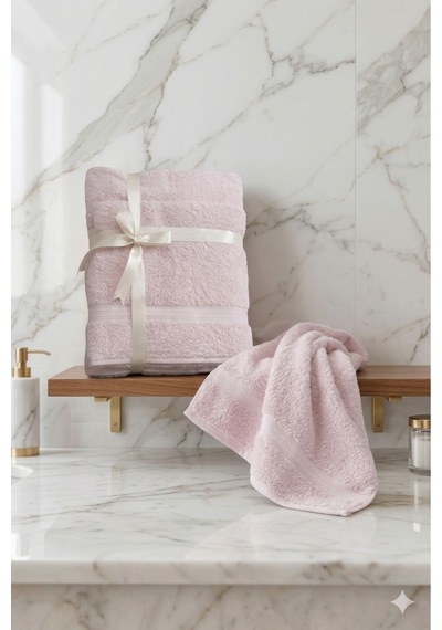 2 Li Battal Boy Banyo Havlu Seti - 100% Pamuk 90x170 Cm + 50x90 Cm Ekstra Yumuşak Emici Havlu Pudra