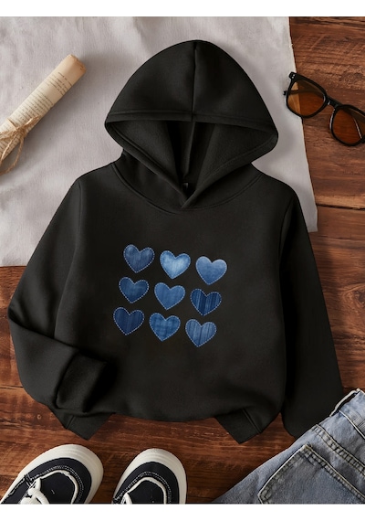 Uyguntarz Unisex Jean Kalp Desenli Baskılı Oversize Genel Siyah
