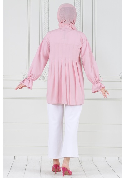 Sevitli Arkası Pileli Kolu Büzgülü Tunik-pembe-3664-pembe Pembe