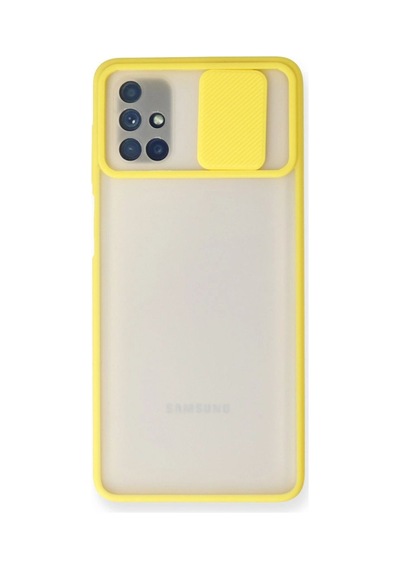 Samsung  Uyumlu - Galaxy M51 Kılıf Palm Buzlu Kamera Sürgülü Silikon - Sarı Çok Renkli