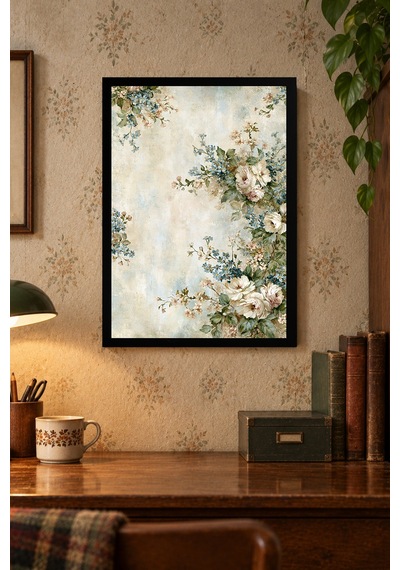 Pastel Çiçekli Açık Tonlu Desenli Dekoratif Mdf Tablo, Çerçeve Görünümlü Ahşap Poster