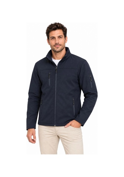 Barlashive Erkek Su Geçirmez Softshell İçi Polar Astarlı Çıkarılabilir Kapüşonlu 4 Cepli Mont Ceket - Lacivert Çok Renkli