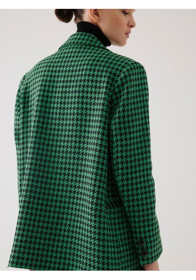 Juste Kazayağı Desen Kruvaze Yeşil Oversize Blazer Ceket Çok Renkli 34