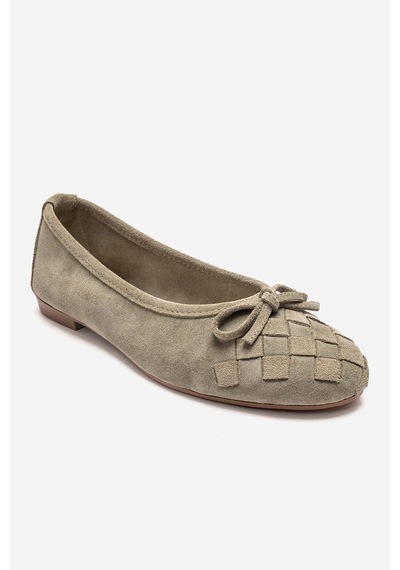Luvishoes 03 Yeşil Süet Hakiki Deri Kadın Babet Ayakkabı