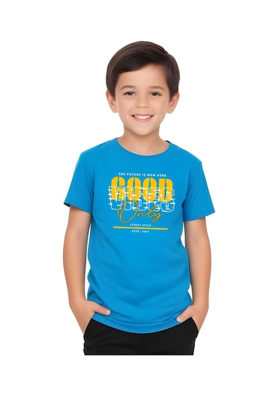 Fyk Kids Erkek Çocuk Give Up Yazı Baskılı Yazlık Alt-üst Takım Mavi