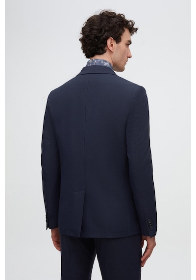 Twn Slim Fit Lacivert Armürlü Uçan Blazer Kumaş Ceket 4ef04zb024092 Lacivert