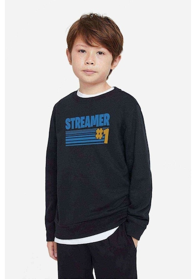 Tshirthane Fortnite Streamer Fortnıte Baskılı Unisex Çocuk Siyah Sweatshirt
