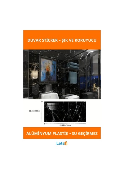 Siyah Mermer Desenli Su Geçirmez Alüminyum Plastik Duvar Sticker Çok Renkli
