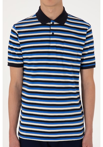 U.S. Polo Assn. Erkek Regular Fit Lacivert Polo Yaka Çizgili Tişört 50306794-VR033