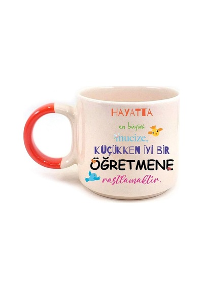 Hayatta En Büyük Mucize Renkli Yazılı Öğretmenler Günü Turuncu Kulplu P Kupa