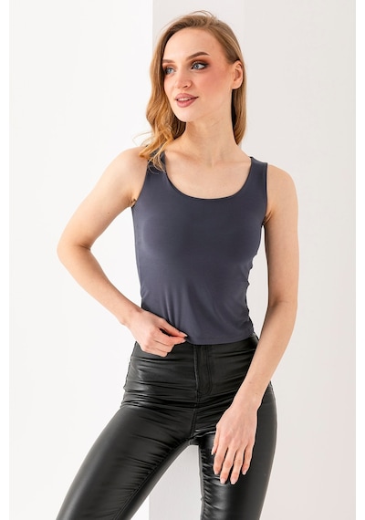 Giysa Kadın Askılı Bisiklet Yaka Basic Bluz Füme - 25y 2409 Füme