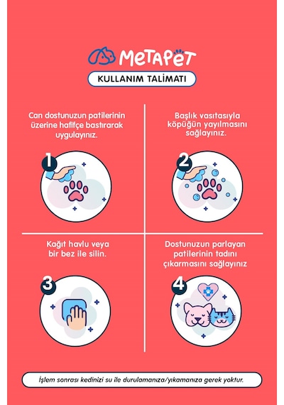 Metapet Doğal Nano Gümüş Kedi Pati Temizleme Köpüğü Pati Yıkama 200 ML
