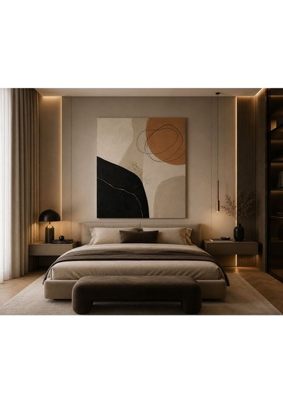 Luxe Terra Abstract Bej Siyah Gold Dokulu Soyut Kanvas Tablo Modern Minimalist Salon, Yatak Odası Ve Koridor Duvar Dekoru
