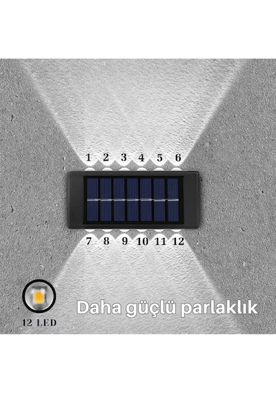 Shopytech 12 Led Güneş Enerjili Çift Yönlü Duvar Lambası Ip65 Otomatik Gece Aydınlatma Kablolamasız Çok Renkli