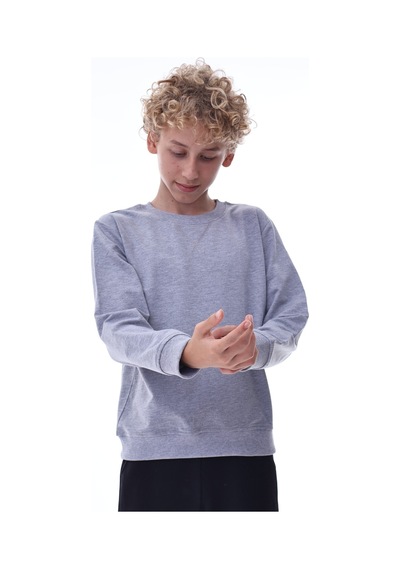 Gri Erkek Çocuk Sweatshirt Rahat Kalıp Pamuklu İki İplik Kumaş Gri