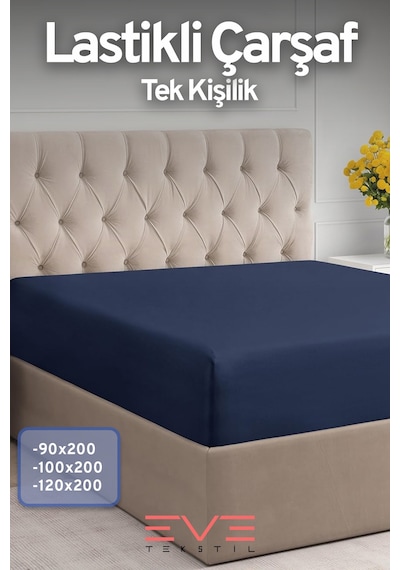 Eve Tekstil %100 Doğal Pamuk Tek Kişilik Rainforce Kumaş Lastikli Çarşaf Ve Yastık Kılıf Set Lacivert