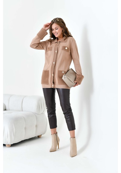 Ftz Women Kadın Pile Detaylı Hırka Camel 20714 Camel