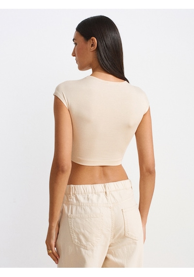 Dilvin 30528 Pamuk Ve Modal Karışımlı Crop Top-taş Taş
