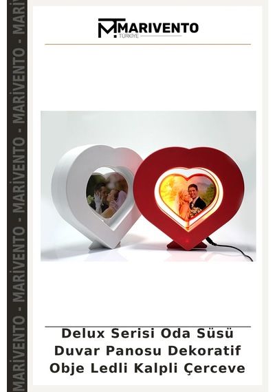 Delux Serisi Oda Süsü Duvar Panosu Dekoratif Obje Ledli Kalpli Çerceve