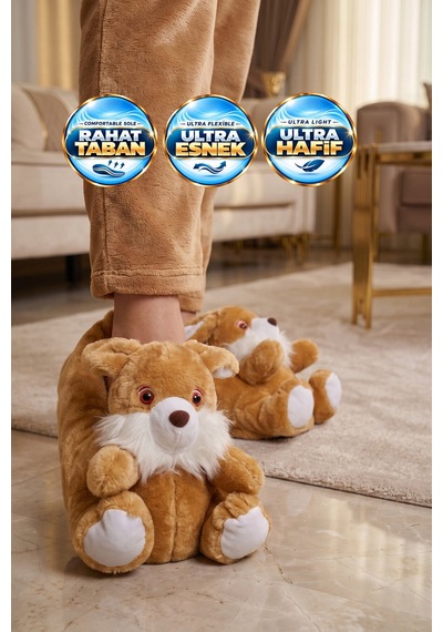 Akınalbella Sıcak Tutan Tavşan Desenli Camel Unisex Ev Terliğ Panduf H025.z.0000